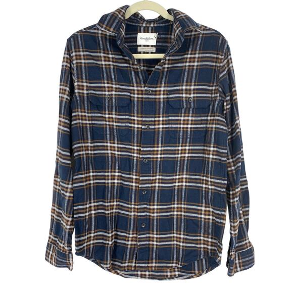 Goodfellow & Co Blue Plaid Button Down Standard Fit Long Sleeve Size Men's Small - Picture 6 of 6